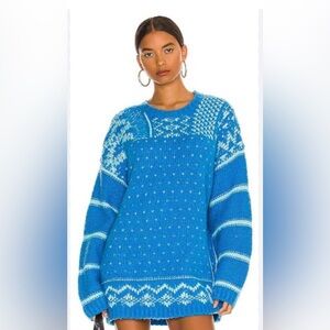 Free People Blue Oversized crewneck sweater dress in Frozen Lake pattern Medium